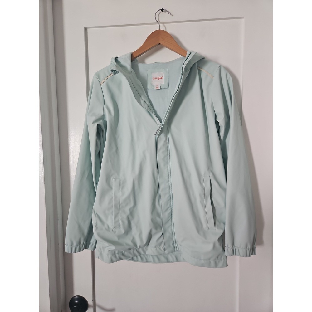 Cat & Jack Light Blue Rain Jacket Hooded Windbreaker Kids XL 14/16 Full Zip